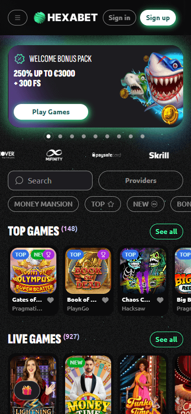 Hexabet Casino Mobile screenshot